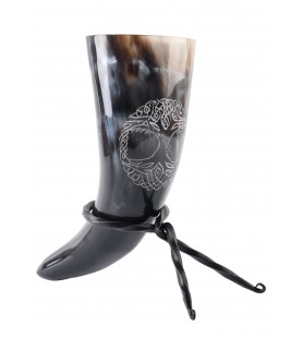 BATTLE DRINKING HORN WITH METAL STAND - YGGDRASIL