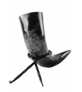 BATTLE DRINKING HORN WITH METAL STAND  - VIKING DRAGON