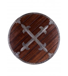 BATTLE ROUND WOODEN SHIELD WITH METAL DECORATION