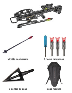 Pack de caça EK Vulcan 415: besta, pontas, nocks e saco